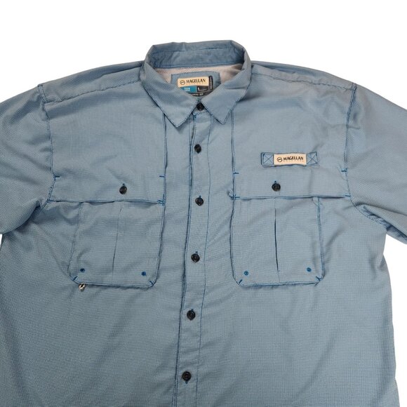 Magellan Outdoors Men's Size Large Turquoise Blue Plaid Relaxed Fishing Shirt - Picture 5 of 11